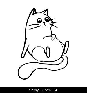 Niedliche Katze, Kätzchen in Linie Doodle-Stil emotionalen Charakter isoliert auf weißem Hintergrund. Comic-Tierzeichnung. Vektorillustration Stock Vektor