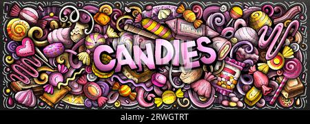 Bonbons Kritzeln Comic lustiges Banner Stock Vektor
