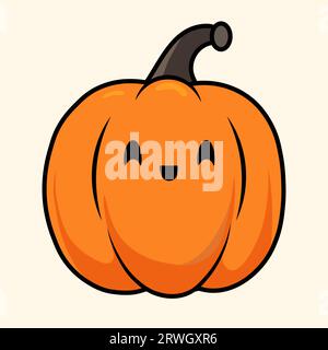 Vektor Kawaii Jack-o-Laterne Symbol isoliert auf weißem Hintergrund. Illustration lächelnder Kürbis. Niedlicher Halloween-Charakter. Handgezeichnete Umrisse Stock Vektor