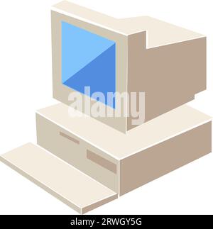 Retro-Computer mit Tastatur und CRT-Monitor. 80er Jahre Nostalgie-Vektor-Illustration Stock Vektor