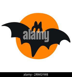Fledermaus und Vollmond, flaches Symbol. Halloween-Konzept, Halloween-gruseliges Nachtschild für mobiles Konzept und Webdesign. Stock Vektor