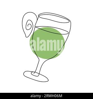 Durchgehende einzeilige Zeichnung von Glas mit Getränk. Grünes alkoholisches Getränk, tropischer Cocktail oder Fruchtsaft. Vektor isoliert auf weiß. Drucken, Restaurant, Stock Vektor