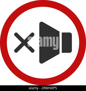 Stummschalten des roten Kreises, Symbol ohne Tonmaterial Stock Vektor