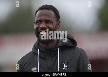 Hartlepool United ist Mani Dieseruvwe während des Spiels der Vanarama National League zwischen Altrincham und Hartlepool United in der Moss Lane, Altrincham am 19. September 2023. (Foto: Scott Llewellyn | MI News) Credit: MI News & Sport /Alamy Live News Stockfoto