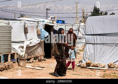 Zeltstadt für Flüchtlinge aus Syrien im Beeka-Tal, Libanon Stockfoto