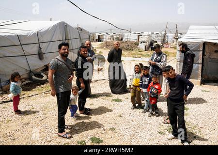 Zeltstadt für Flüchtlinge aus Syrien im Beeka-Tal, Libanon Stockfoto