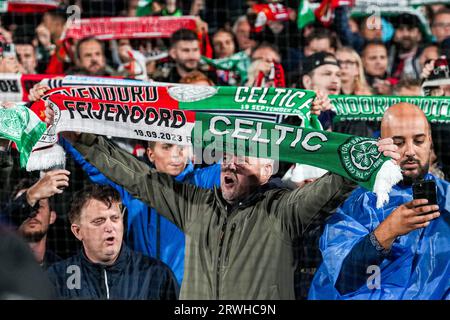 Rotterdam, Niederlande. September 2023. Rotterdam - Fans von Feyenoord während der 1. Runde der UEFA Champions League zwischen Feyenoord und Celtic im Stadion Feijenoord de Kuip am 19. September 2023 in Rotterdam, Niederlande. Anrede: Box to Box Pictures/Alamy Live News Stockfoto