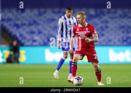 Sheffield, Großbritannien. September 2023. Lewis O’Brien #28 von Middlesbrough in Aktion während des Sky Bet Championship Matches Sheffield Wednesday vs Middlesbrough in Hillsborough, Sheffield, Großbritannien, 19. September 2023 (Foto: Gareth Evans/News Images) in Sheffield, Großbritannien am 19. September 2023. (Foto: Gareth Evans/News Images/SIPA USA) Credit: SIPA USA/Alamy Live News Stockfoto