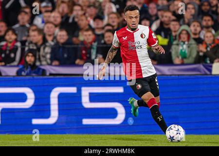 Rotterdam, Niederlande. September 2023. ROTTERDAM, NIEDERLANDE - 19. SEPTEMBER: Quilindschy Hartman aus Feyenoord läuft mit dem Ball während des UEFA Champions League Gruppe-E-Spiels zwischen Feyenoord und Celtic im Stadion Feyenoord am 19. September 2023 in Rotterdam, Niederlande. (Foto von Andre Weening/Orange Pictures) Kredit: Orange Pics BV/Alamy Live News Stockfoto