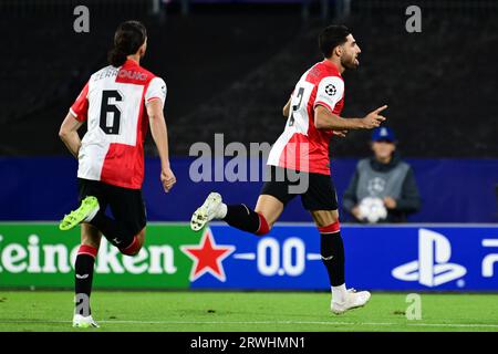 ROTTERDAM - Alireza Jahanbaksh aus Feyenoord feiert am 19. September 2023 im Feyenoord Stadium de Kuip im UEFA Champions League-Spiel zwischen Feyenoord und Celtic FC die 2-0. ANP OLAF KRAAK Stockfoto