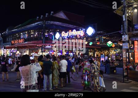 Das Red Piano Restaurant an der Ecke Pub Street, Siem Reap, Kambodscha Stockfoto