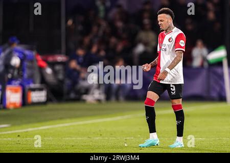 Rotterdam, Niederlande. September 2023. ROTTERDAM, NIEDERLANDE - 19. SEPTEMBER: Quilindschy Hartman aus Feyenoord feiert am 19. SEPTEMBER 2023 im Stadion Feyenoord in Rotterdam, Niederlande, während des UEFA Champions League Gruppe E-Spiels zwischen Feyenoord und Celtic. (Foto von Andre Weening/Orange Pictures) Kredit: Orange Pics BV/Alamy Live News Stockfoto