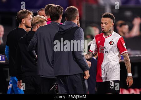 Rotterdam, Niederlande. September 2023. ROTTERDAM, NIEDERLANDE - 19. SEPTEMBER: Quilindschy Hartman aus Feyenoord feiert am 19. SEPTEMBER 2023 im Stadion Feyenoord in Rotterdam, Niederlande, während des UEFA Champions League Gruppe E-Spiels zwischen Feyenoord und Celtic. (Foto von Andre Weening/Orange Pictures) Kredit: Orange Pics BV/Alamy Live News Stockfoto