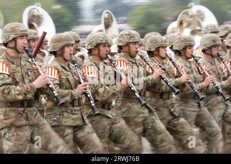 Santiago, Metropolitana, Chile. September 2023. Chilenische Soldaten marschieren während der jährlichen Militärparade, um den Unabhängigkeitstag und den Tag der Herrlichkeit der Armee in Santiago (Chile) zu feiern. (Bild: © Matias Basualdo/ZUMA Press Wire) NUR REDAKTIONELLE VERWENDUNG! Nicht für kommerzielle ZWECKE! Stockfoto