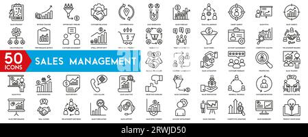 Positionssymbole für Vertriebsmanagement festgelegt. Sammlung von Verwaltungssymbolen. Vektorillustrator Stock Vektor