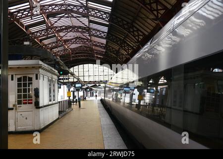 Passagiere auf dem Bahnsteig im Kopenhagener Bahnhof. Stockfoto