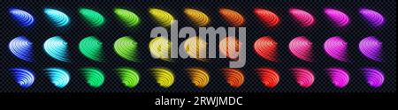 3D-wlan-Neon-Licht-Technologie drahtloses Signal. Abstraktes Wellenvektorzeichen in lila, rot, blau und grün mit radialer Laserleuchtkollektion. Inte Stock Vektor