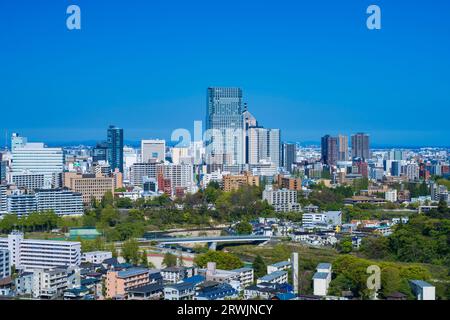 Blick auf die Stadt Sendai von den Ruinen der Burg Sendai Stockfoto