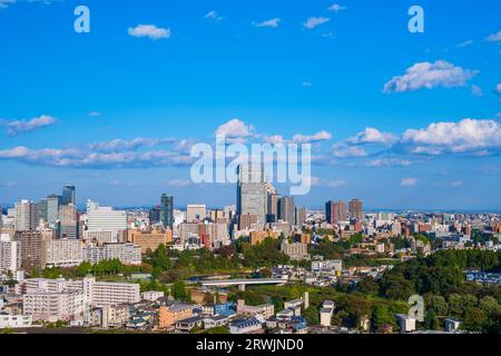 Blick auf die Stadt Sendai von den Ruinen der Burg Sendai Stockfoto