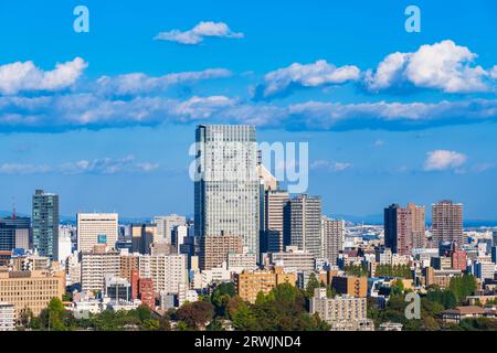 Blick auf die Stadt Sendai von den Ruinen der Burg Sendai Stockfoto