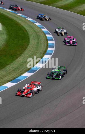 Indianapolis, IN, USA. August 2023. Der INDYCAR-Fahrer CALLUM ILOTT (77) aus Cambridge, Cambridgeshire, England, fährt während des Gallagher Grand Prix auf dem Indianapolis Motor Speedway IN Indianapolis durch die Kurven. (Bild: © Walter G Arce SR Grindstone Medi/ASP) NUR REDAKTIONELLE VERWENDUNG! Nicht für kommerzielle ZWECKE! Stockfoto