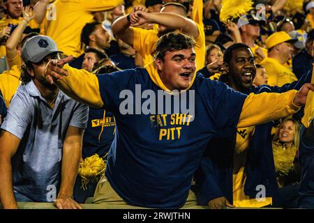 Morgantown, WV, USA. September 2023. 16. September 2023: Fans während der West Virginia University (WVU) vs. Der University of Pittsburgh (Pitt) in Morgantown, WV im Milan Puskar Stadium. Bradley Martin/AMG (Bildnachweis: © AMG/AMG über ZUMA Press Wire) NUR REDAKTIONELLE VERWENDUNG! Nicht für kommerzielle ZWECKE! Stockfoto