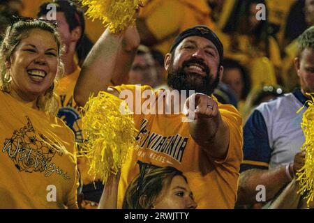 Morgantown, WV, USA. September 2023. 16. September 2023: Fans während der West Virginia University (WVU) vs. Der University of Pittsburgh (Pitt) in Morgantown, WV im Milan Puskar Stadium. Bradley Martin/AMG (Bildnachweis: © AMG/AMG über ZUMA Press Wire) NUR REDAKTIONELLE VERWENDUNG! Nicht für kommerzielle ZWECKE! Stockfoto