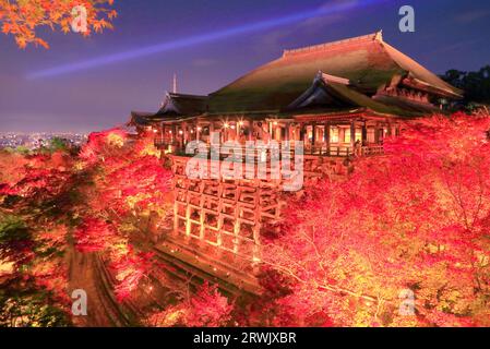 Der Kiyomizu-dera-Tempel ist in Herbstblättern erleuchtet Stockfoto