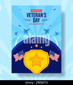 Veterans Day Vertical Poster Flat Cartoon Hand Gezeichnete Vorlagen Hintergrund Illustration Stock Vektor