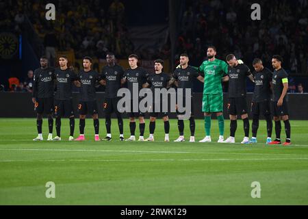 Paris, Frankreich. September 2023. PSG-Spieler posieren vor dem ersten Gruppenspiel der UEFA Champions League in der ersten Runde zwischen Paris Saint-Germain (PSG) und Borussia Dortmund (BVB) im Parc des Princes Stadion in Paris, Frankreich am 19. September 2023. Foto: Lionel UrmanABACAPRESS.COM Credit: Abaca Press/Alamy Live News Stockfoto