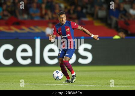 Barcelona, Spanien. September 2023. Raphinha (Barcelona) Fußball/Fußball : UEFA Champions League Gruppenphase Gruppe H Spiel zwischen dem FC Barcelona 5-0 Royal Antwerp FC bei den Estadi Olimpic Lluis Companys in Barcelona, Spanien. Quelle: Mutsu Kawamori/AFLO/Alamy Live News Stockfoto