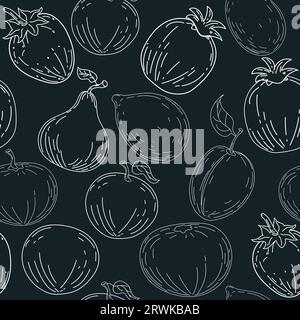 Feamless-Muster. Handzeichnung von schwarz-weißen Skizzenfrüchten Stock Vektor