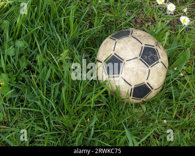 Liegender Fußball im grünen Gras Stockfoto