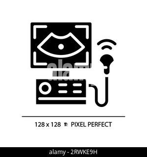 Pixel-Symbol für perfektes Schwarz des Ultraschallgeräts Stock Vektor