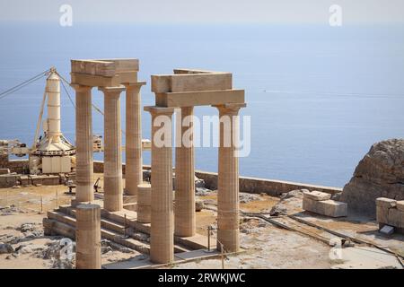 Die Akropolis von Lindos, historische Architektur auf Rhodos Insel, Griechenland, Europa Stockfoto