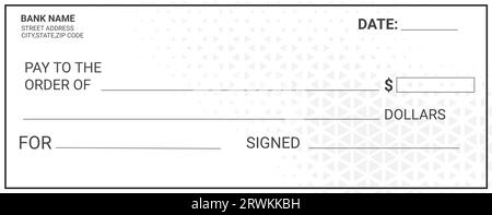 Leere Scheckvorlage für den persönlichen Bankscheck Kontonummer: Eine eindeutige ID für das Bankkonto Stock Vektor
