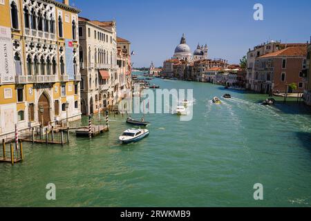 Blick auf den Canal Grande von der Ponte dell'Academia in Venedig Stockfoto