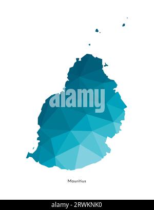 Vektor-isoliertes Illustrationssymbol mit vereinfachter blauer Silhouette der Mauritius-Karte. Polygonaler geometrischer Stil, dreieckige Formen. Weißer Hintergrund. Stock Vektor