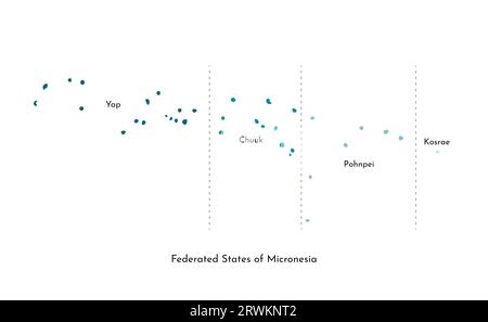 Vektorisolierte Darstellung der vereinfachten Verwaltungskarte der Föderierten Staaten von Mikronesien. Grenzen und Namen der staaten (Chuuk, Kosrae, Pohnp Stock Vektor