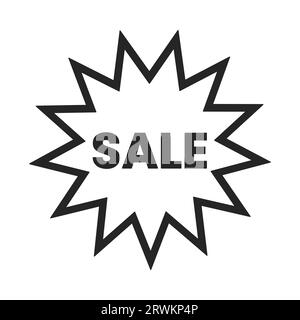 Super-Sale-Cartoon-Preisschild in schwarz-weißer 2D-Linie mit Sternenform Stock Vektor