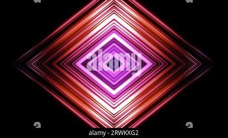 Neonlaserquadrate mit Reflexion. Abstrakter Technologiehintergrund. 3D-Rendering. Stockfoto