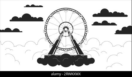 Schwarze und weiße Lofitapete mit Riesenrad bei Sonnenuntergang Stock Vektor