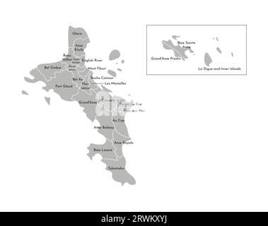 Vektor-isolierte Illustration der vereinfachten Verwaltungskarte der Seychellen (nur große Inseln Mahé, Praslin, La Digue). Rahmen und Namen von t Stock Vektor