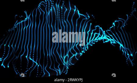 Blau gewellter Partikelgitterhintergrund, blauer Punkthintergrund. Abstrakte digitale Partikelwelle. Hintergrund von Animationen im Cyber- oder Technologiebereich. Abstraktes Partikel Stockfoto