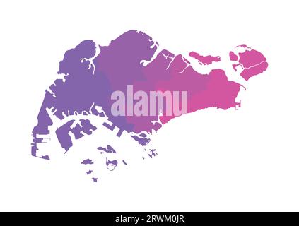 Vektor-isolierte Illustration einer vereinfachten Verwaltungskarte Singapurs. Grenzen der Regionen. Mehrfarbige Silhouetten. Stock Vektor