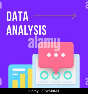Datenanalyse Geschäftsstatistik Information Strategieentwicklung Social Media Post Design Template 3D realistische Vektorillustration. Finanzhirne Stock Vektor