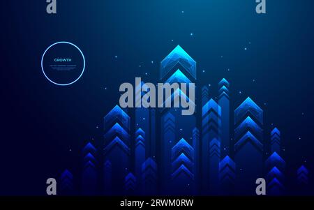 Wachstumspfeile auf dem Technologiehintergrund mit Leuchtpunkten als Sterne Stock Vektor