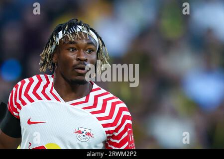 Bern, Schweiz. September 2023. Fußball: Champions League, Spieltag 1 Gruppe G, Junge Jungen Bern - RB Leipzig im Wankdorf Stadion. Leipzigs Spieler Mohamed Simakan. Quelle: Jan Woitas/dpa/Alamy Live News Stockfoto