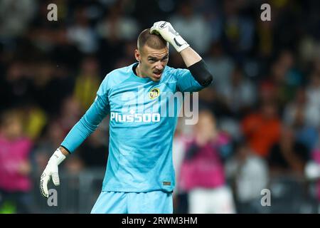 Bern, Schweiz. September 2023. Fußball: Champions League, Spieltag 1 Gruppe G, Junge Jungen Bern - RB Leipzig im Wankdorf Stadion. Berns Torhüter Anthony Racioppi. Quelle: Jan Woitas/dpa/Alamy Live News Stockfoto