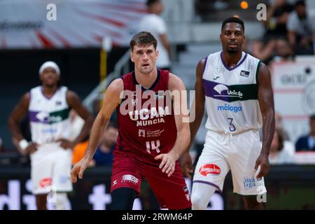 Murcia Region von Murcia Spanien 16. September 2023. Dustin Sleva American Power Forward von Ucam Murcia im Spiel UCAM Murcia CB gegen Unicaja Balonc Stockfoto